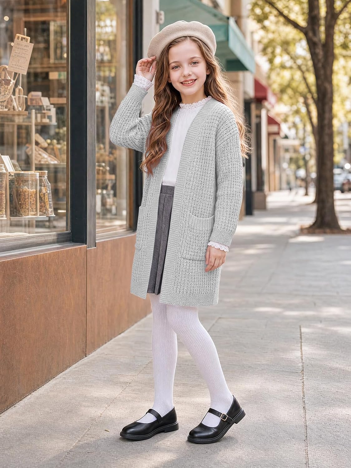 Haloumoning Girls Cardigan Sweater Kids Open Front Sweaters Outerwear 5-14Y