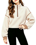 Girls Half Zip Fleece Jacket Soft Warm Stand Collar Cropped Top 7-14