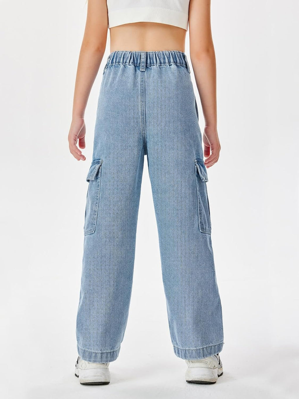 Haloumoning Girls Jeans Baggy High Waisted Wide Leg Cargo Pants 5-14 Years