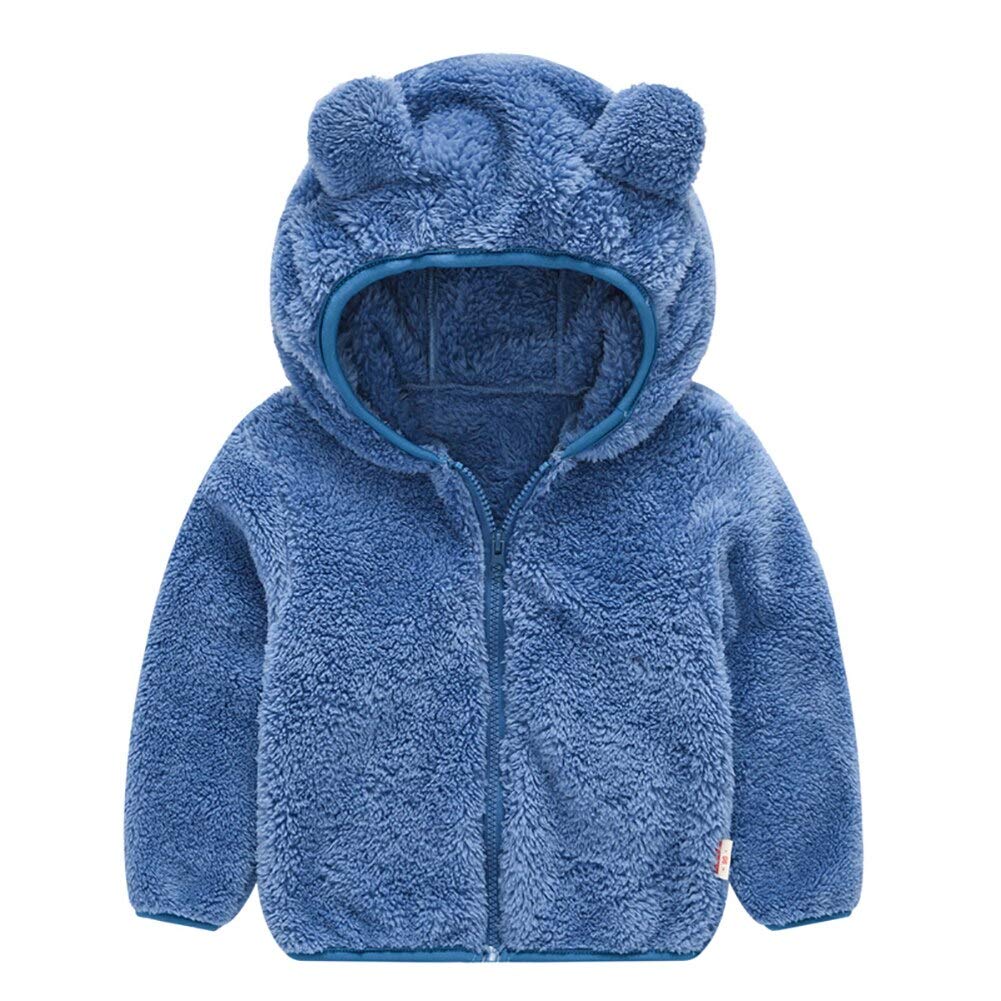 AIWUHE Toddler Boys Girls Hooded Jacket Fleece Hoodie Winter Warm Solid Color Teddy Coat Zip-up Bear Ear Sweater Fall Clothes