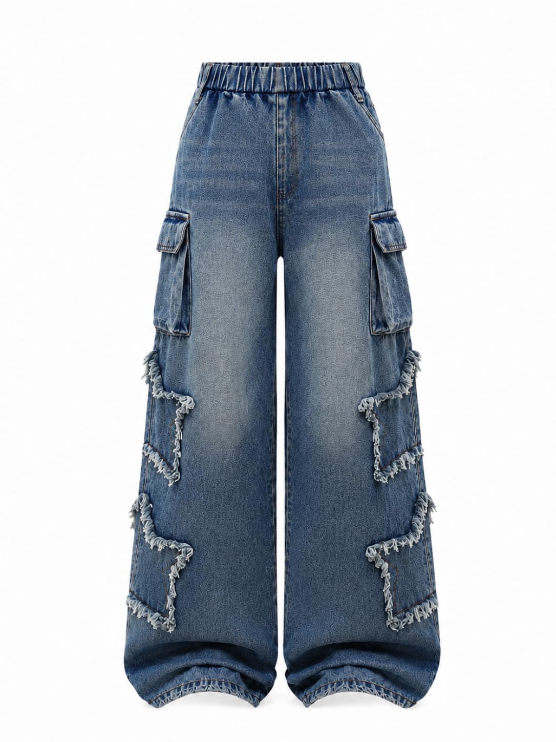 Girls Wide Leg Jeans Elastic Waist Baggy Denim Cargo Pants Size 7-14