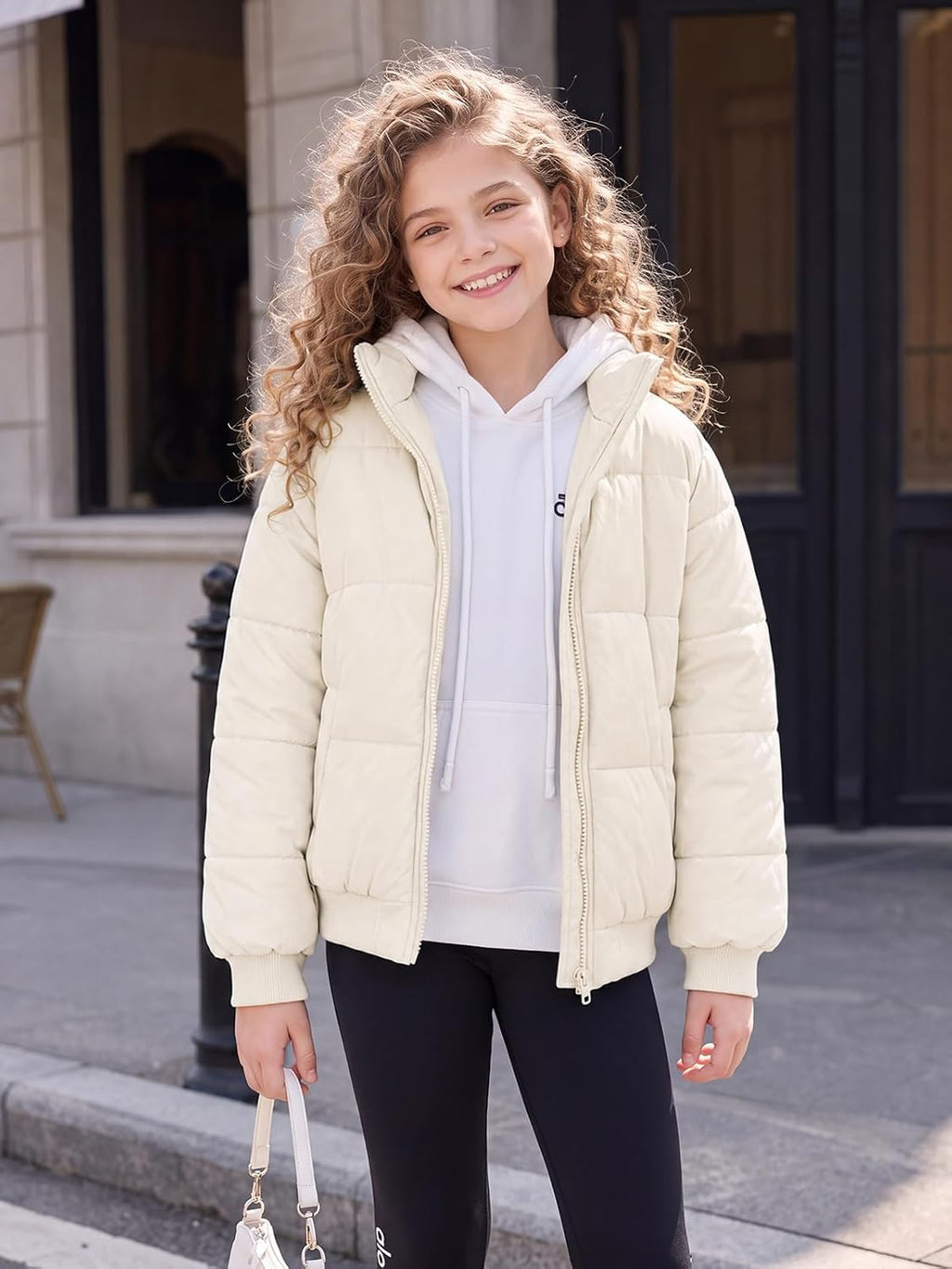 Haloumoning Girls Short Puffer Jacket Warm Stand Collar Winter Coat