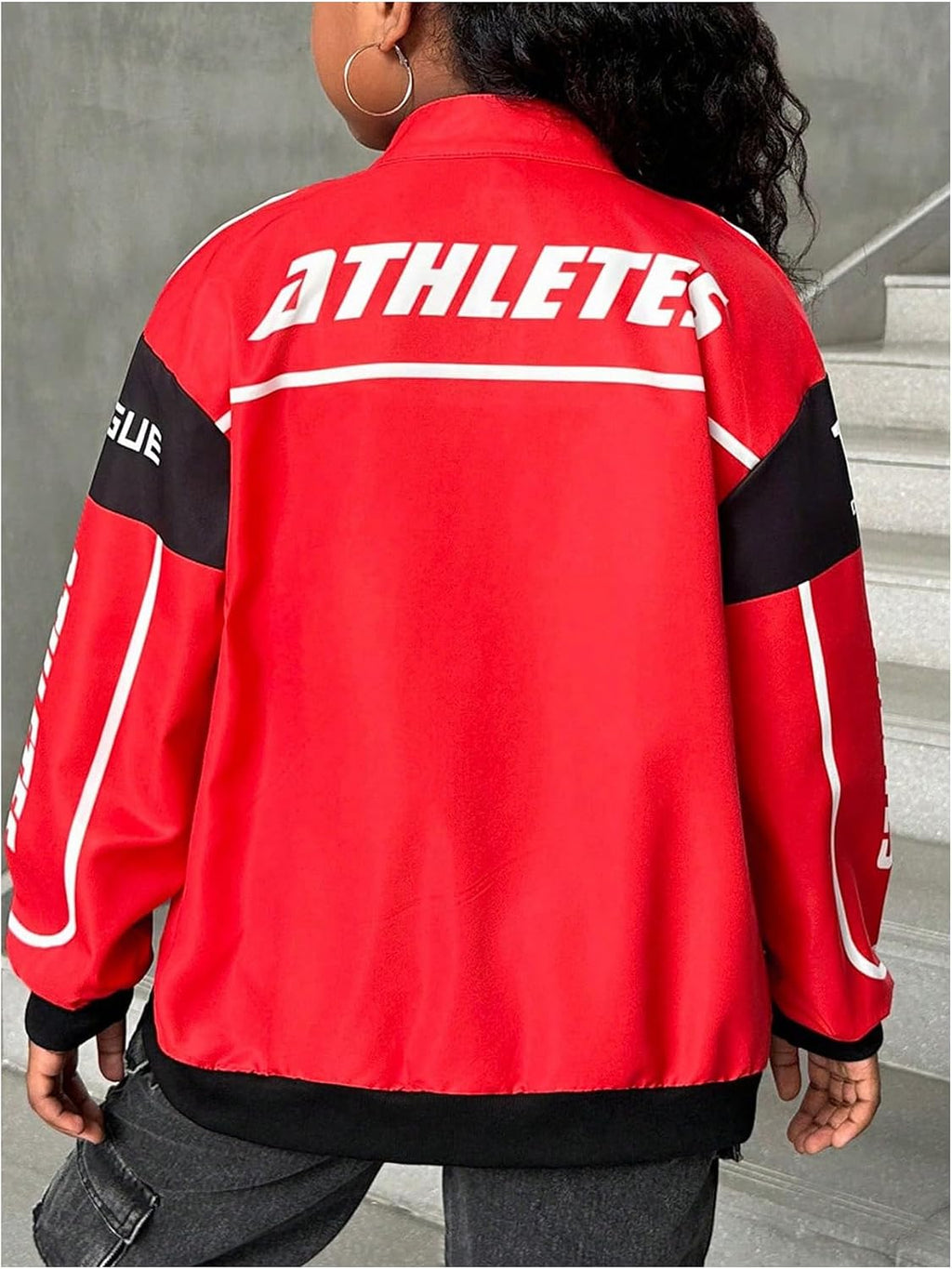 SOLY HUX Girl's Zip Up Bomber Jacket Y2k Racing Outerwear Streetwear