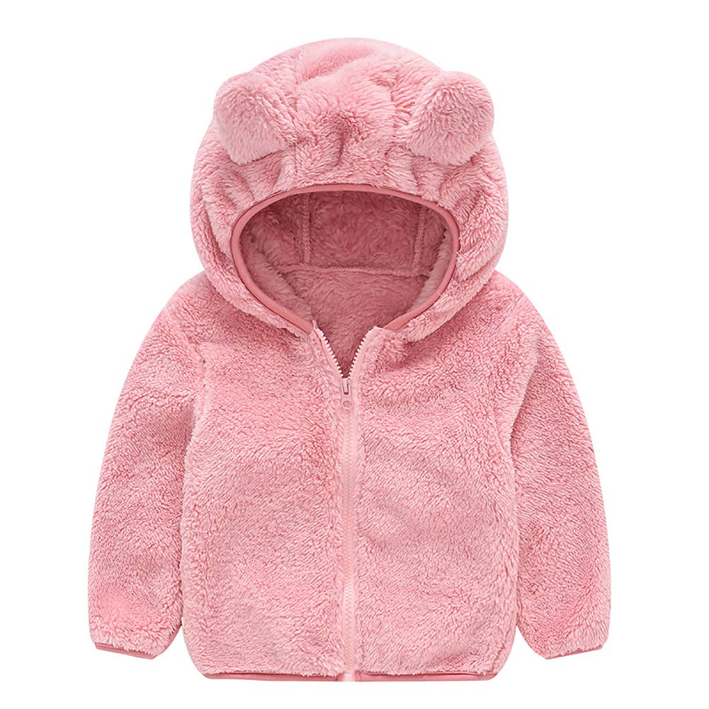 AIWUHE Toddler Boys Girls Hooded Jacket Fleece Hoodie Winter Warm Solid Color Teddy Coat Zip-up Bear Ear Sweater Fall Clothes