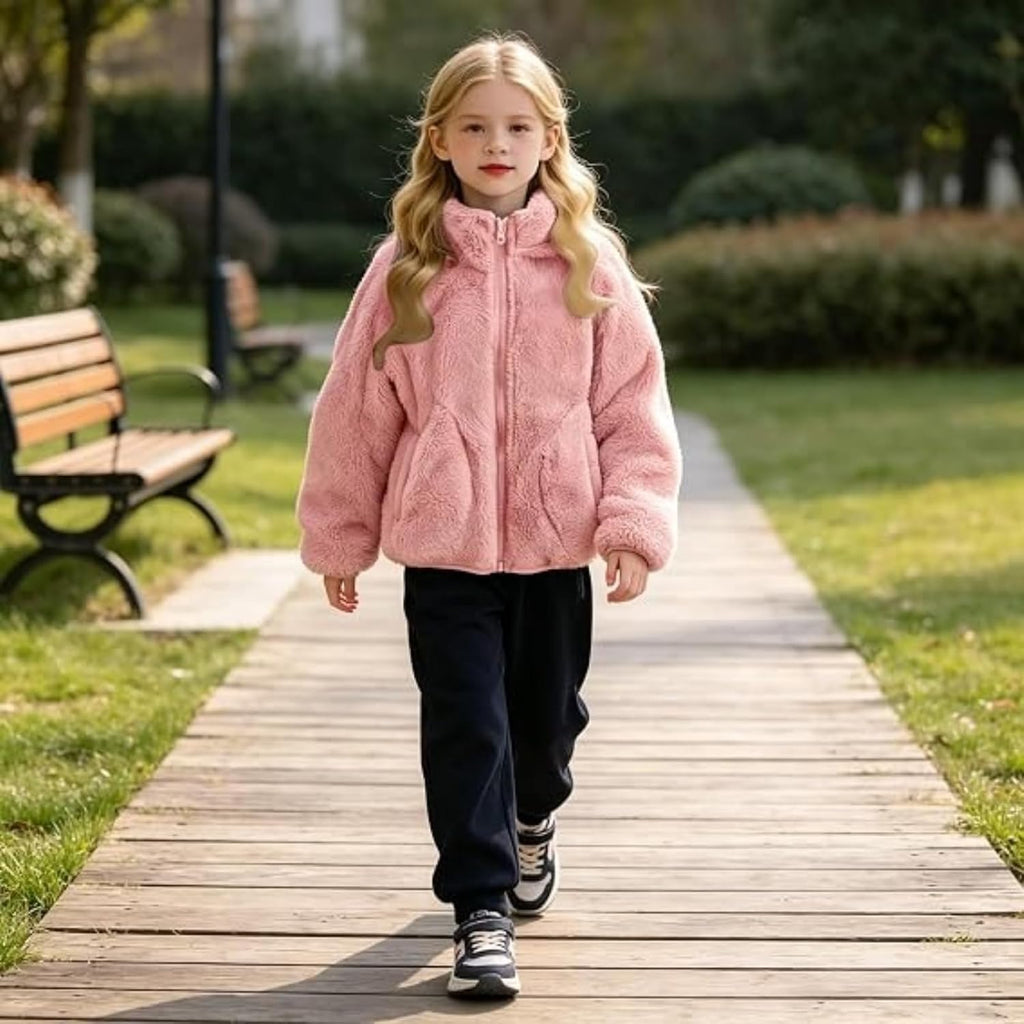 Girls Fleece Jacket Lightweight Fall Winter Zip Up Coats For Girl