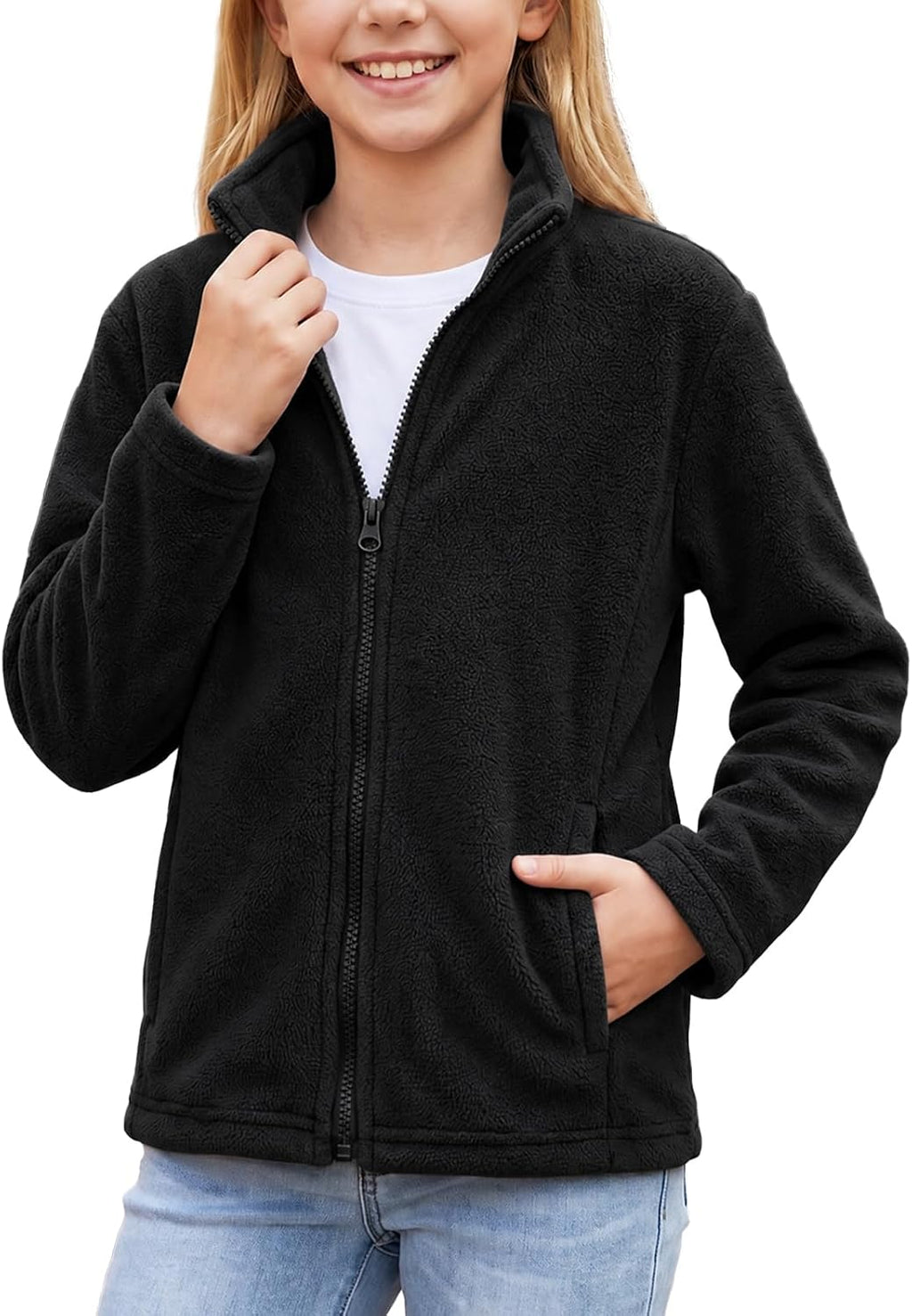 Noomelfish Girls Full Zip Soft Polar Fleece Jacket Outerwear Coat With Pockets (5-14 Years)