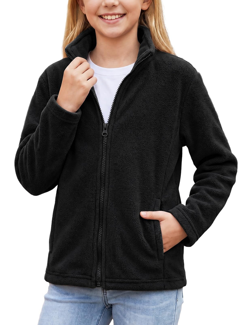 Noomelfish Girls Full Zip Soft Polar Fleece Jacket Outerwear Coat With Pockets (5-14 Years)
