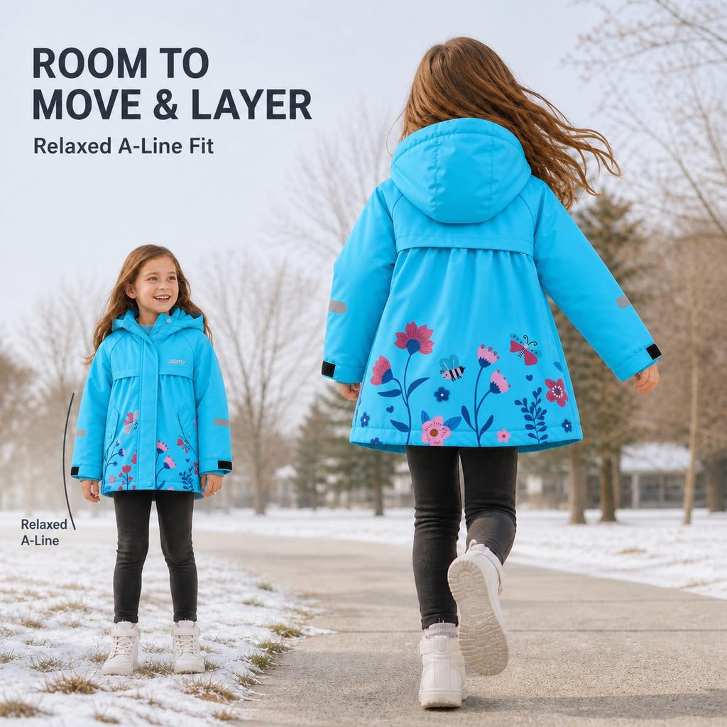 JiAmy Toddler Girls Winter Coat Fleece Lined Waterproof Hooded Jacket 1-8Y