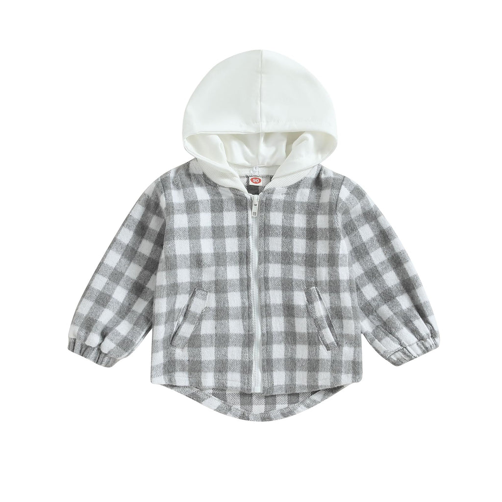 Douhoow Toddler Baby Plaid Jacket Baby Boy GIrl Flannel Hoodies Zip Up Hooded Fall Winter Outerwear Coat