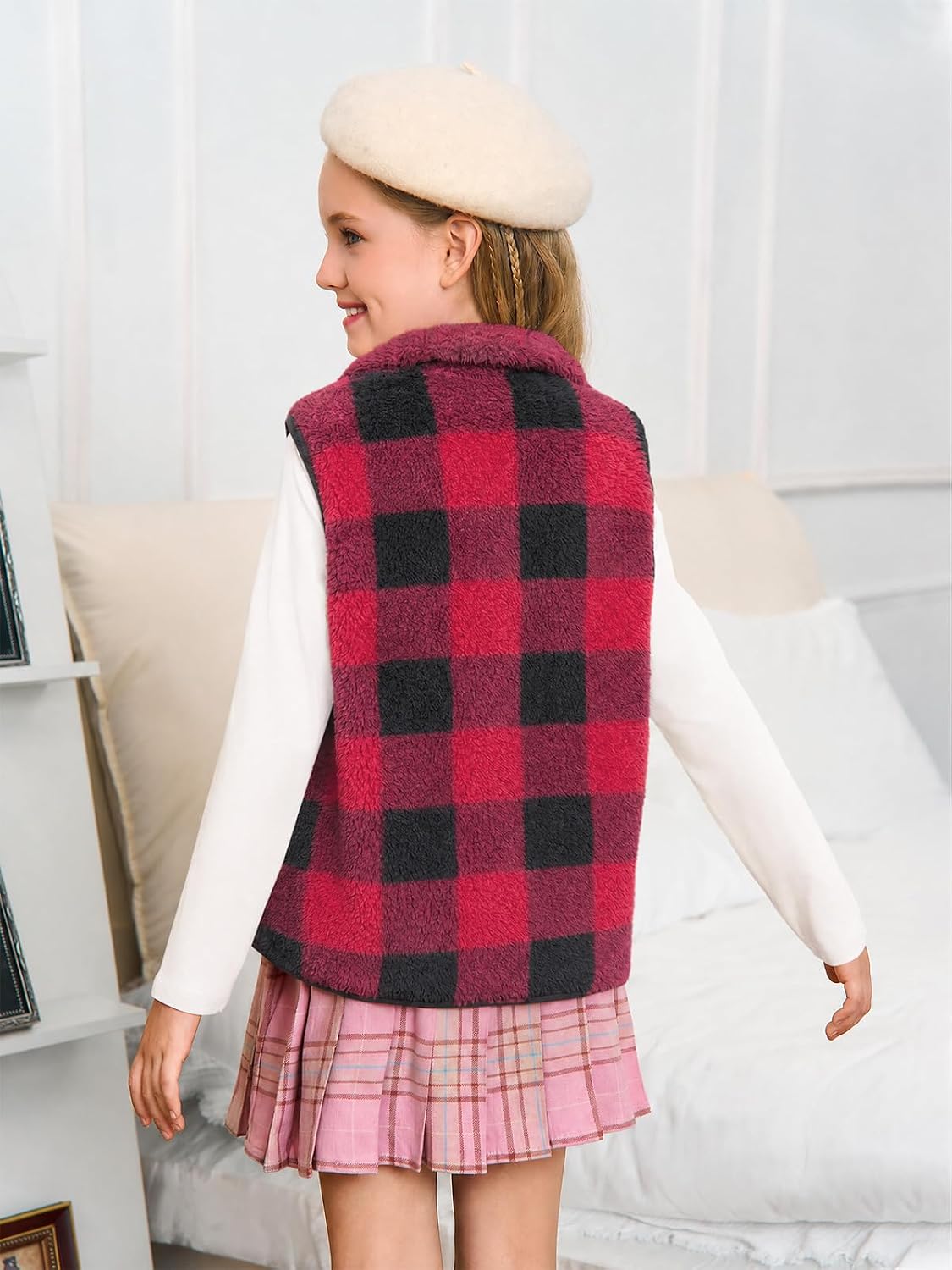 Haloumoning Girls Fleece Vest Sherpa Full Zip Fuzzy Jackets
