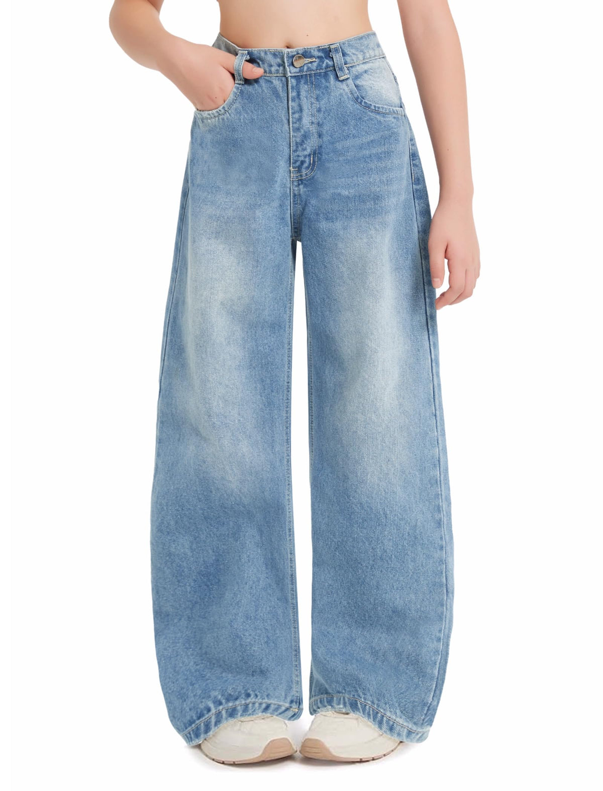 EXARUS Girls Jeans Baggy Wide Leg Cute Teen Tween Long Denim Pants Clothes