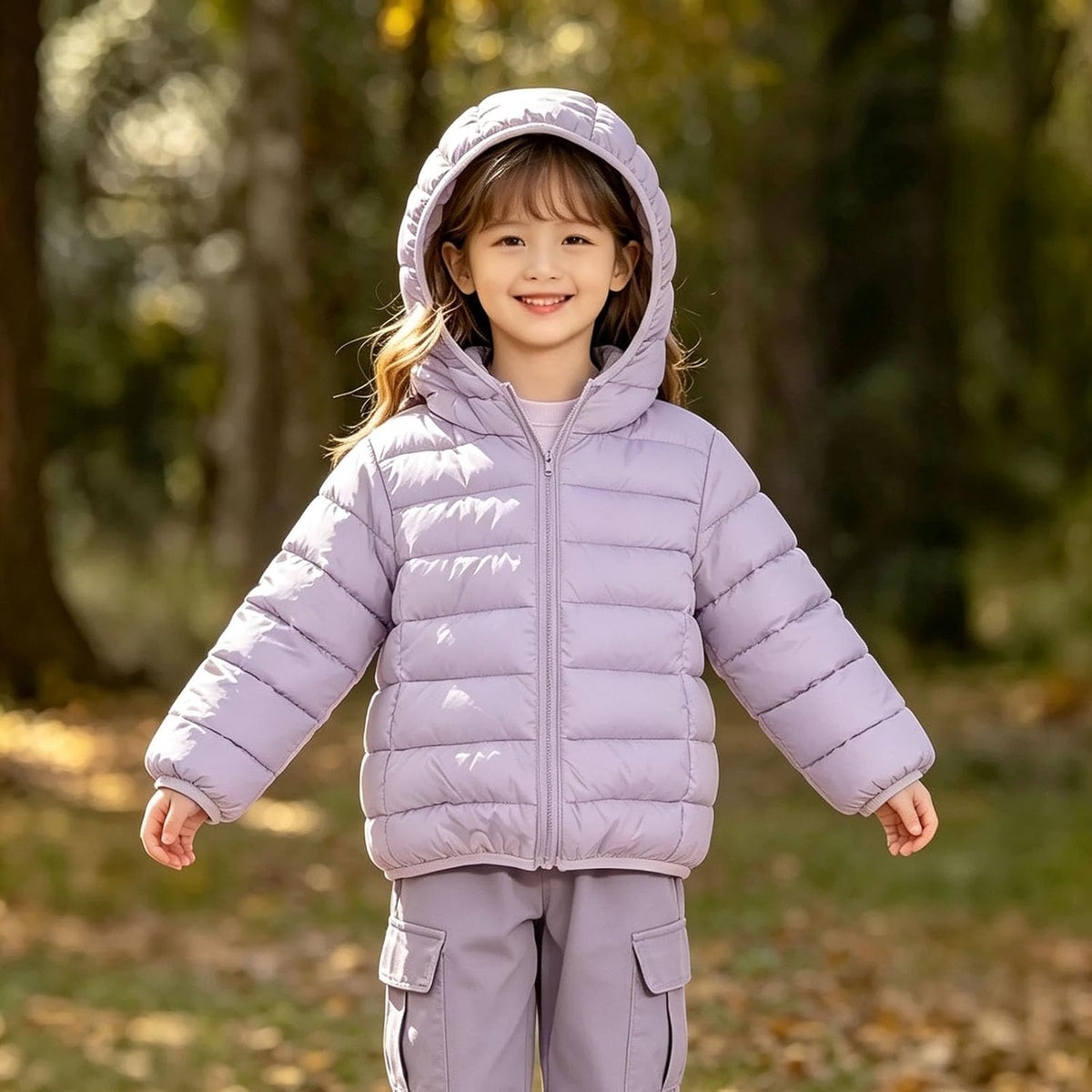 Girls Puffer Jacket Hooded Lightweight Coat Kids Winter Outerwear
