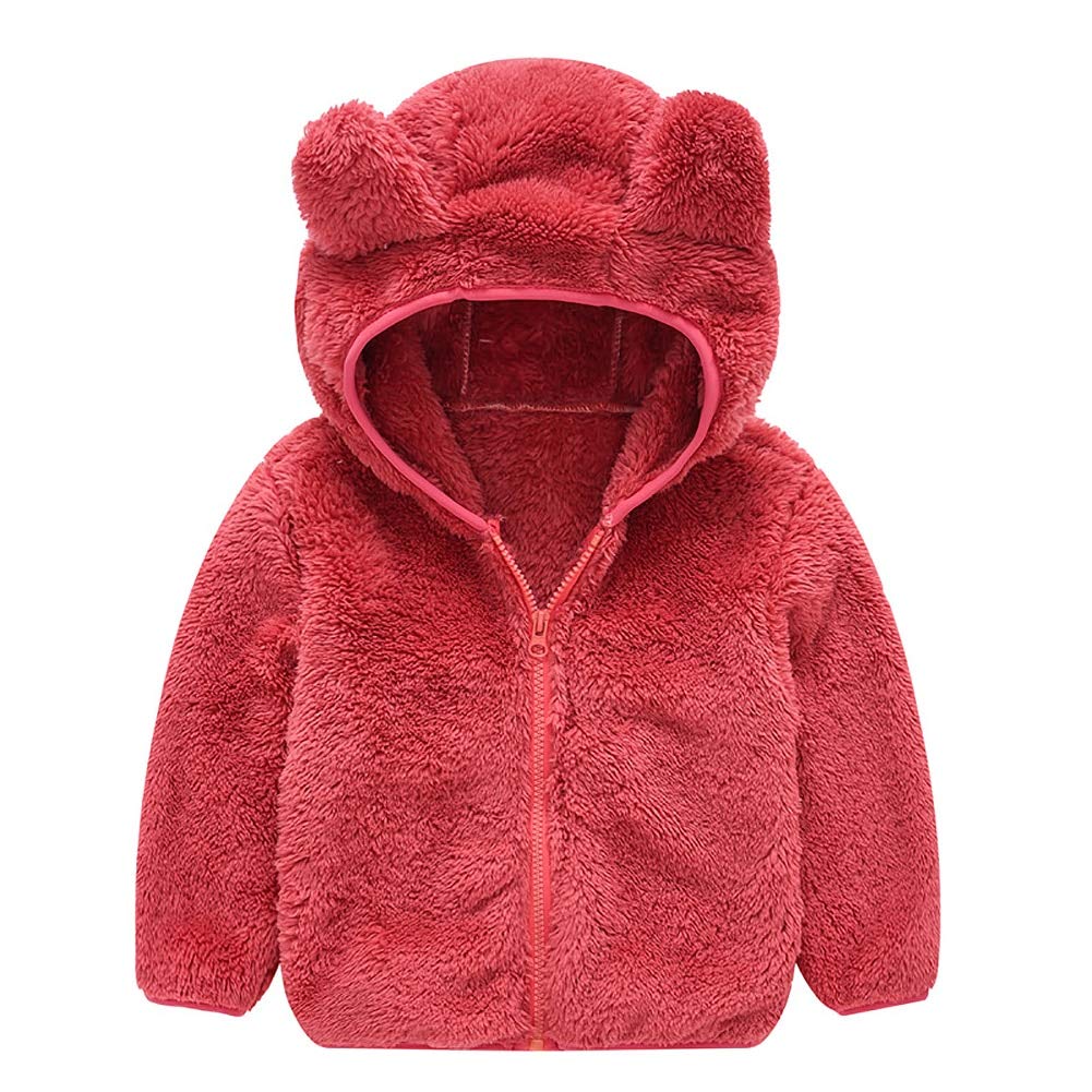 AIWUHE Toddler Boys Girls Hooded Jacket Fleece Hoodie Winter Warm Solid Color Teddy Coat Zip-up Bear Ear Sweater Fall Clothes