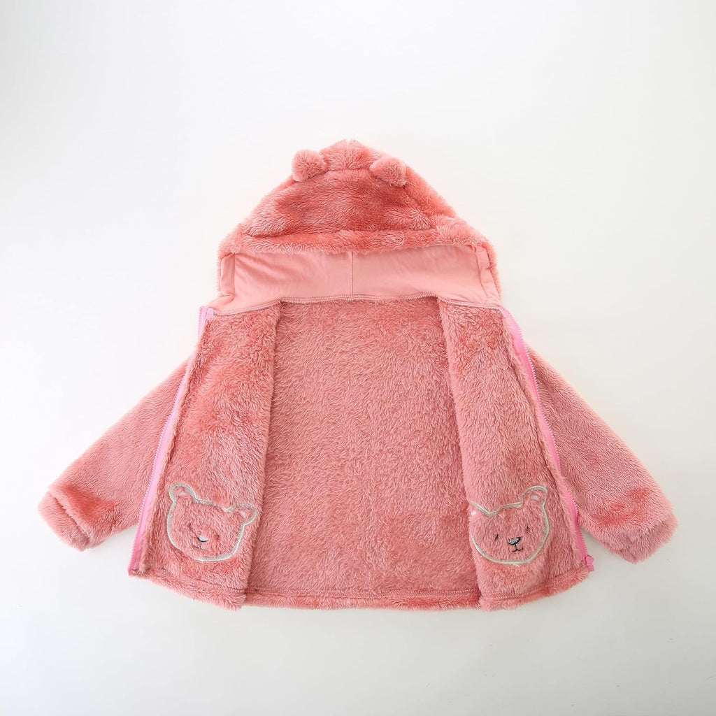 Toddler Winter Coat Fleece Zip up Hooded Bear Ears Warm Baby Kids Jacket