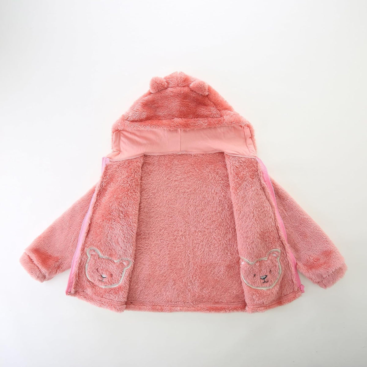 Toddler Winter Coat Fleece Zip up Hooded Bear Ears Warm Baby Kids Jacket