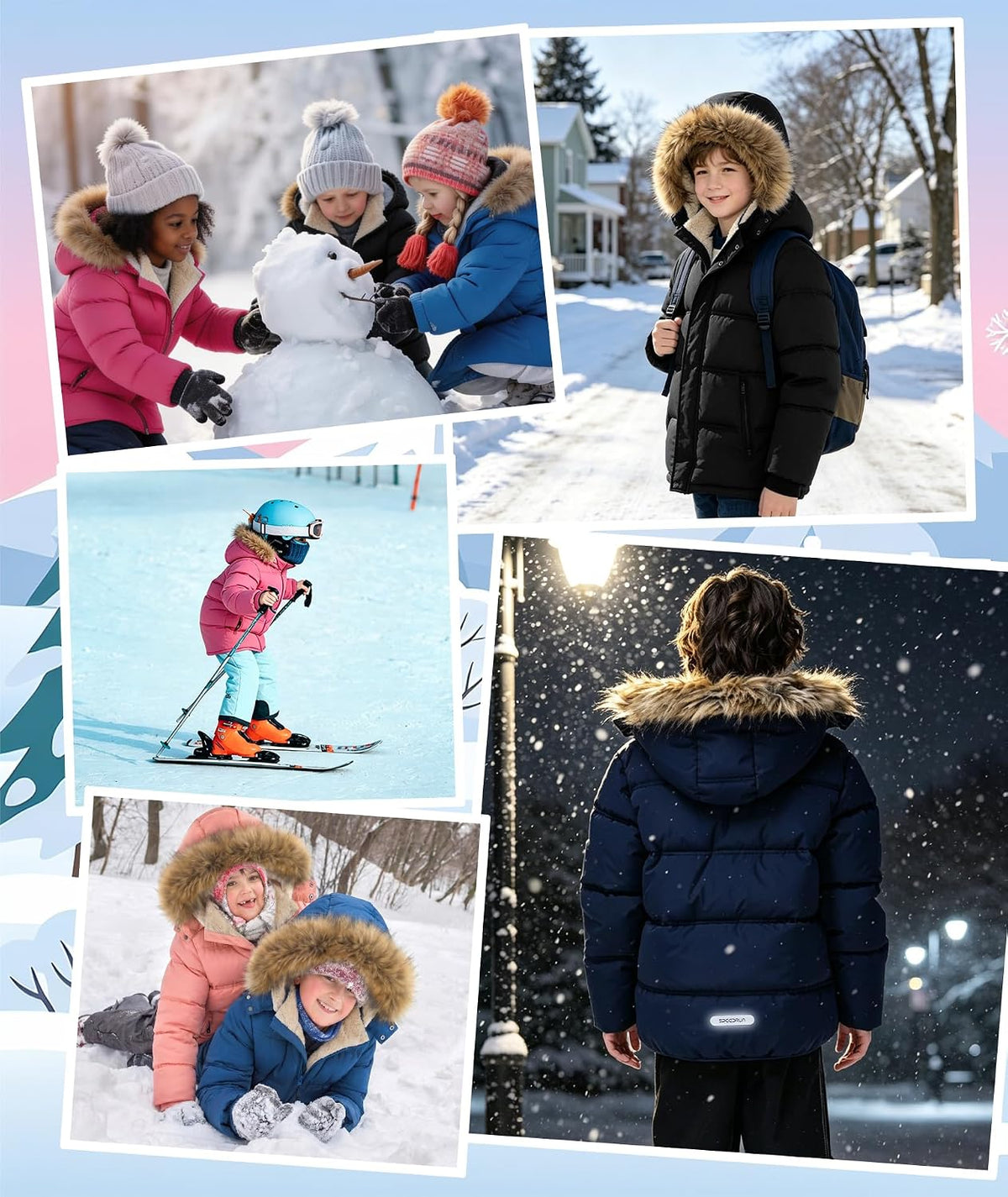 GEEK LIGHTING Boys Girls Winter Puffer Jacket Water Resistant Hooded Coat