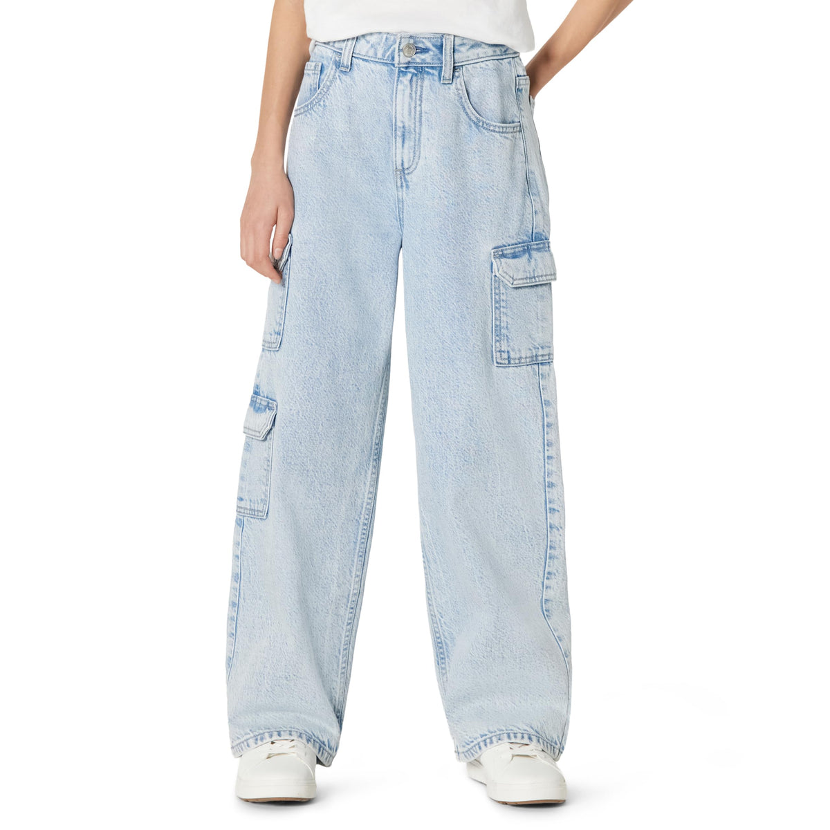 Amazon Essentials Girls' Ultra Soft Relaxed-Fit Wide Leg Cargo Jeans