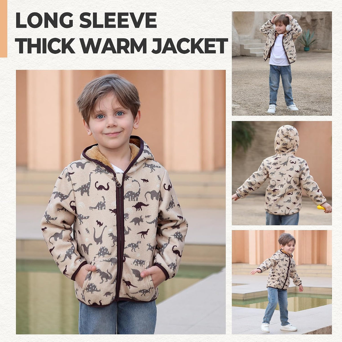Toddler Fleece Jacket Boys Girls Sherpa Hooded Jackets Thick Warm Outerwear