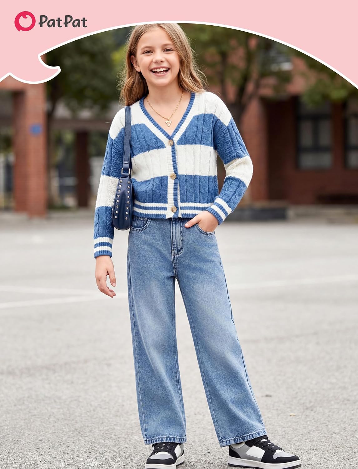 PATPAT Girls Baggy Wide Leg Jeans 5-14Y, Cute Bow Elastic Waist Denim Pants