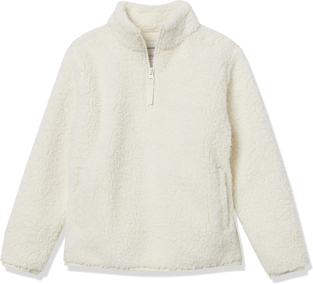 Amazon Essentials Girls' Long Sleeve Sherpa Fleece Quarter-Zip Pullover Jacket, Insulated