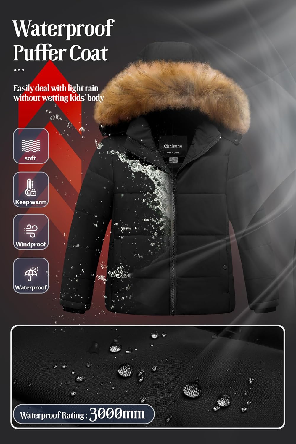 Chrisuno Girl's Water Resistant Winter Coats Warm Fleece Lined Outwear Ski Snow Jacket With Removable Hood
