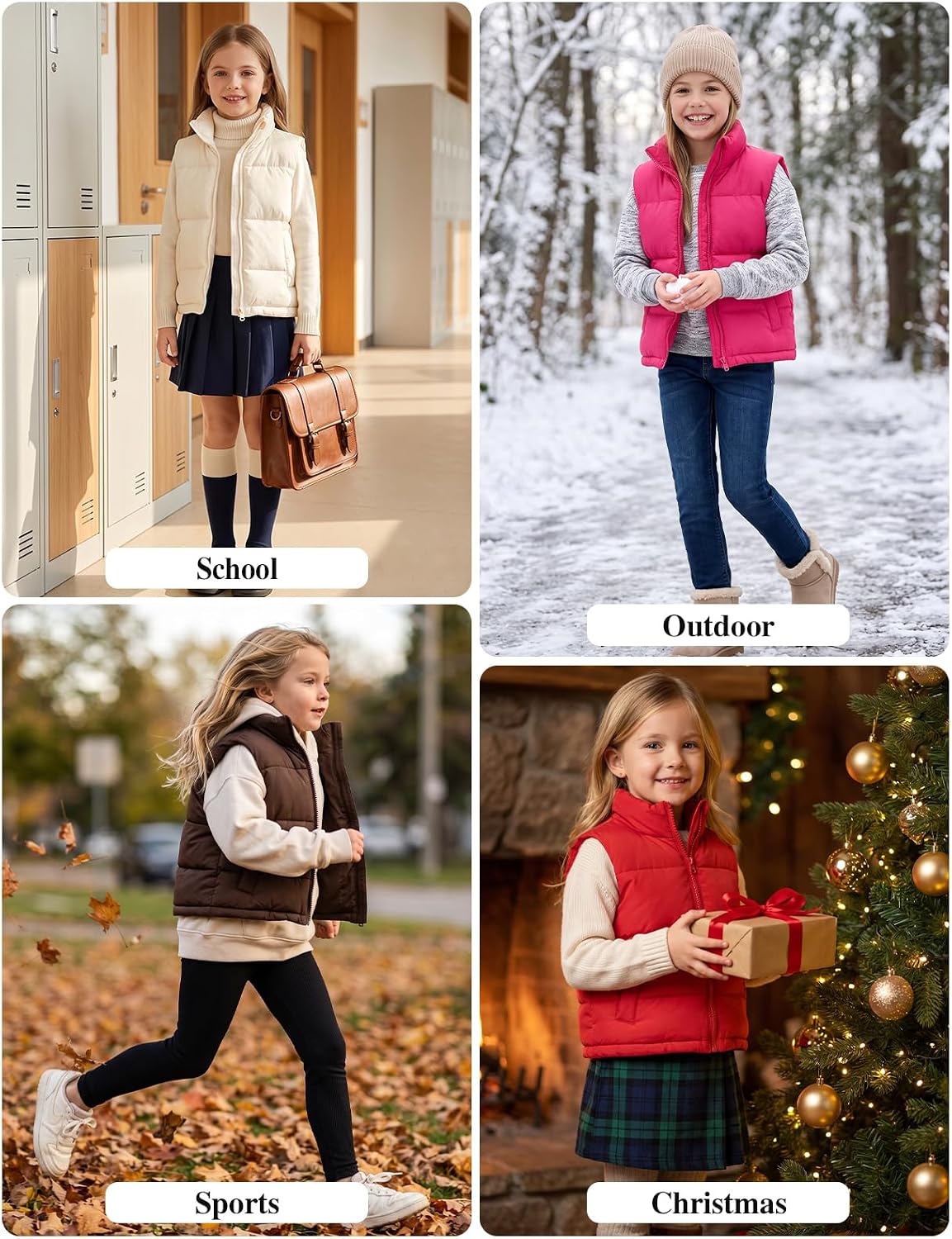 Noomelfish Girls Puffer Vest Kids Winter Warm Quilted Padded Outerwear Sleeveless Jacket Coat (5-14 Years)