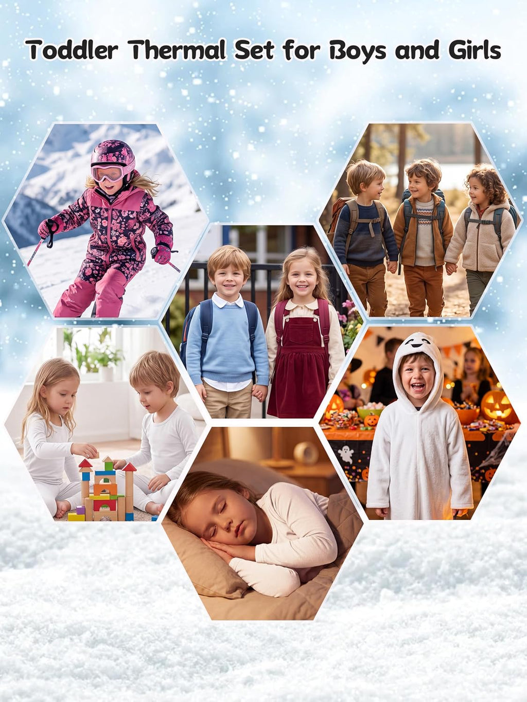 Toddler Fleece Lined Thermal Underwear Set Base Layer Long Johns for Kid ﻿