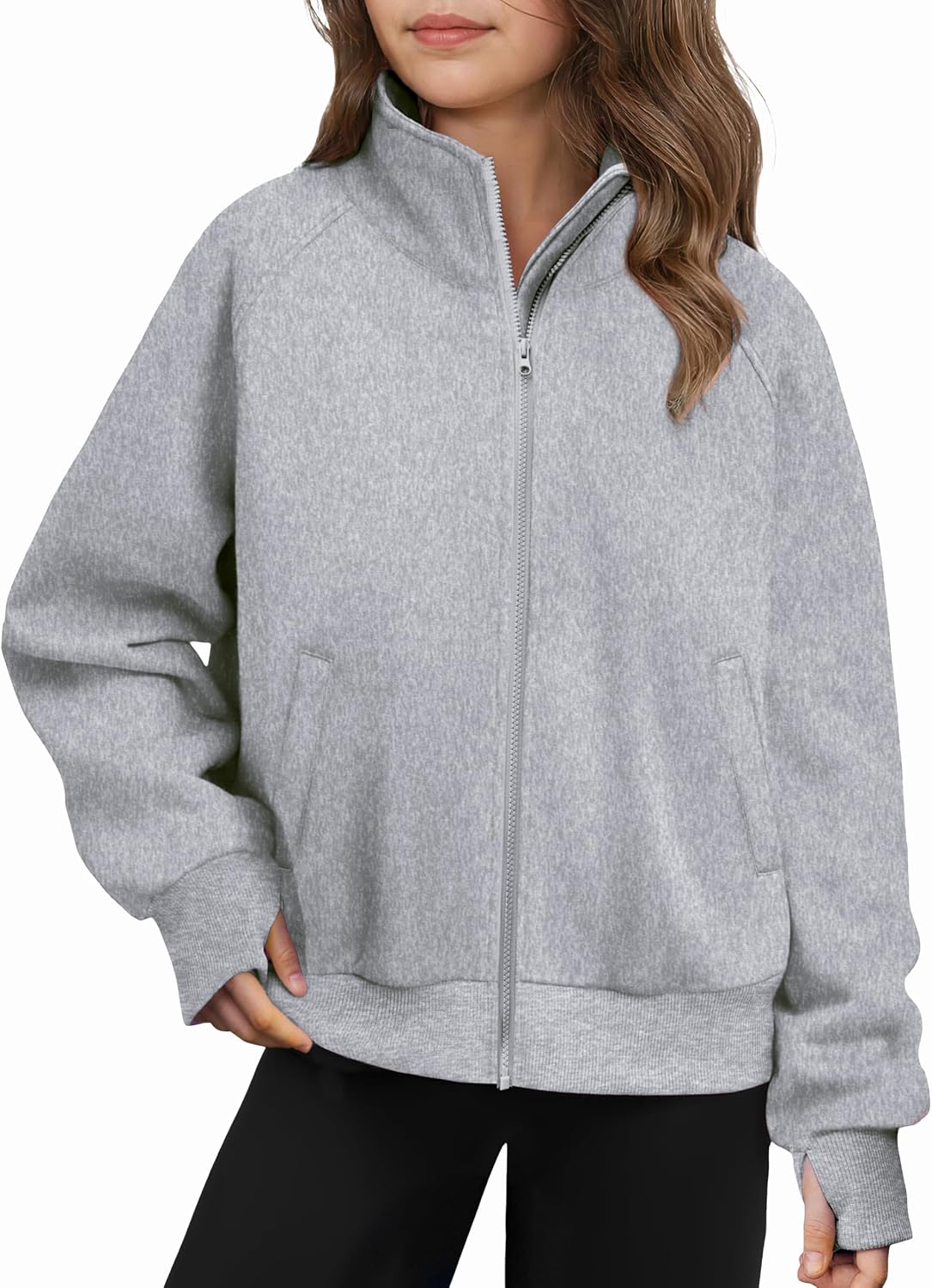 Arshiner Girls Zip Up Sweatshirt Full-zip Fleece Track Jackets Kids Fall Fashion Outfits Winter Clothes with Pockets
