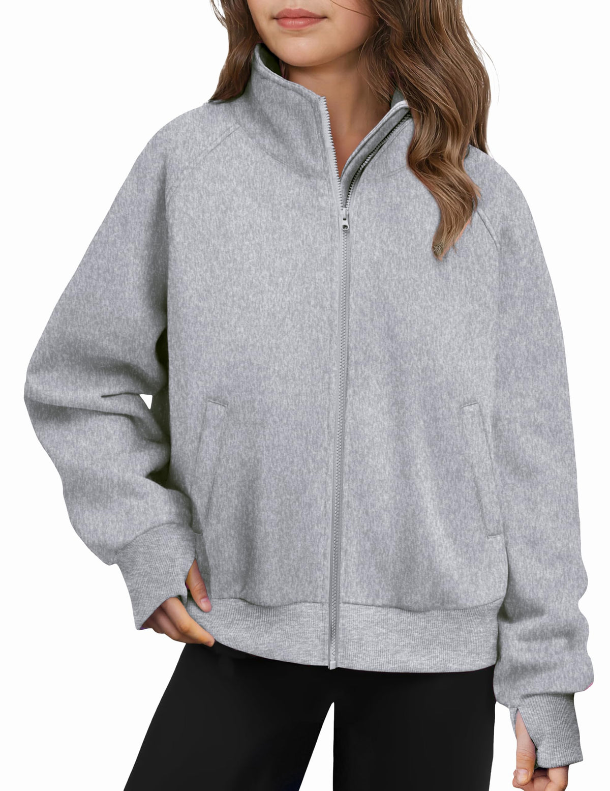 Arshiner Girls Zip Up Sweatshirt Full-zip Fleece Track Jackets Kids Fall Fashion Outfits Winter Clothes with Pockets