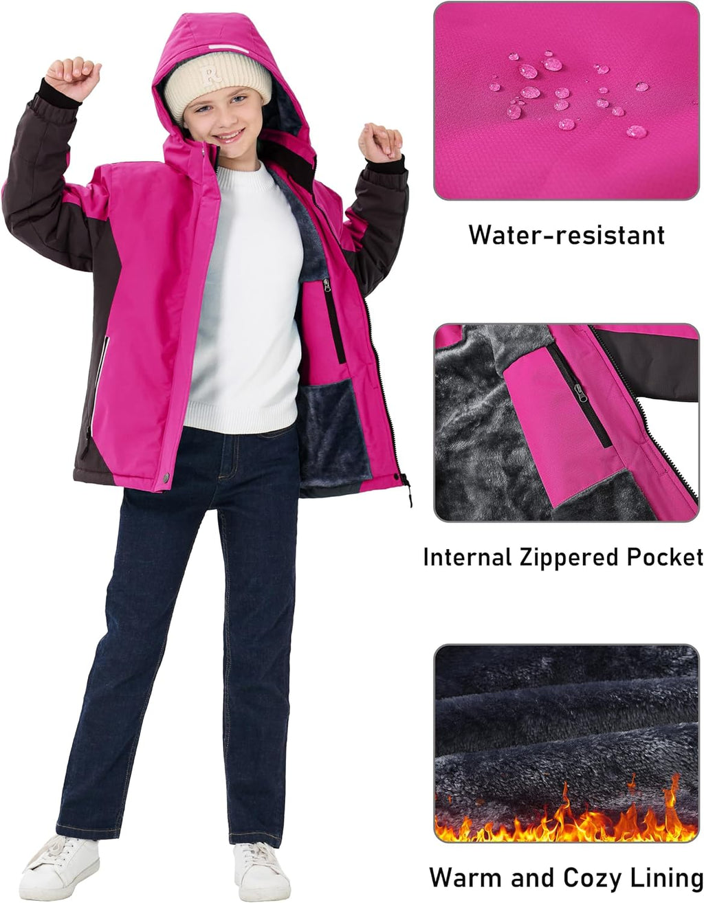 MoFiz Girl's Ski Jacket Winter Snow Coat Kids Fleece Warm Snowboard Jacket
