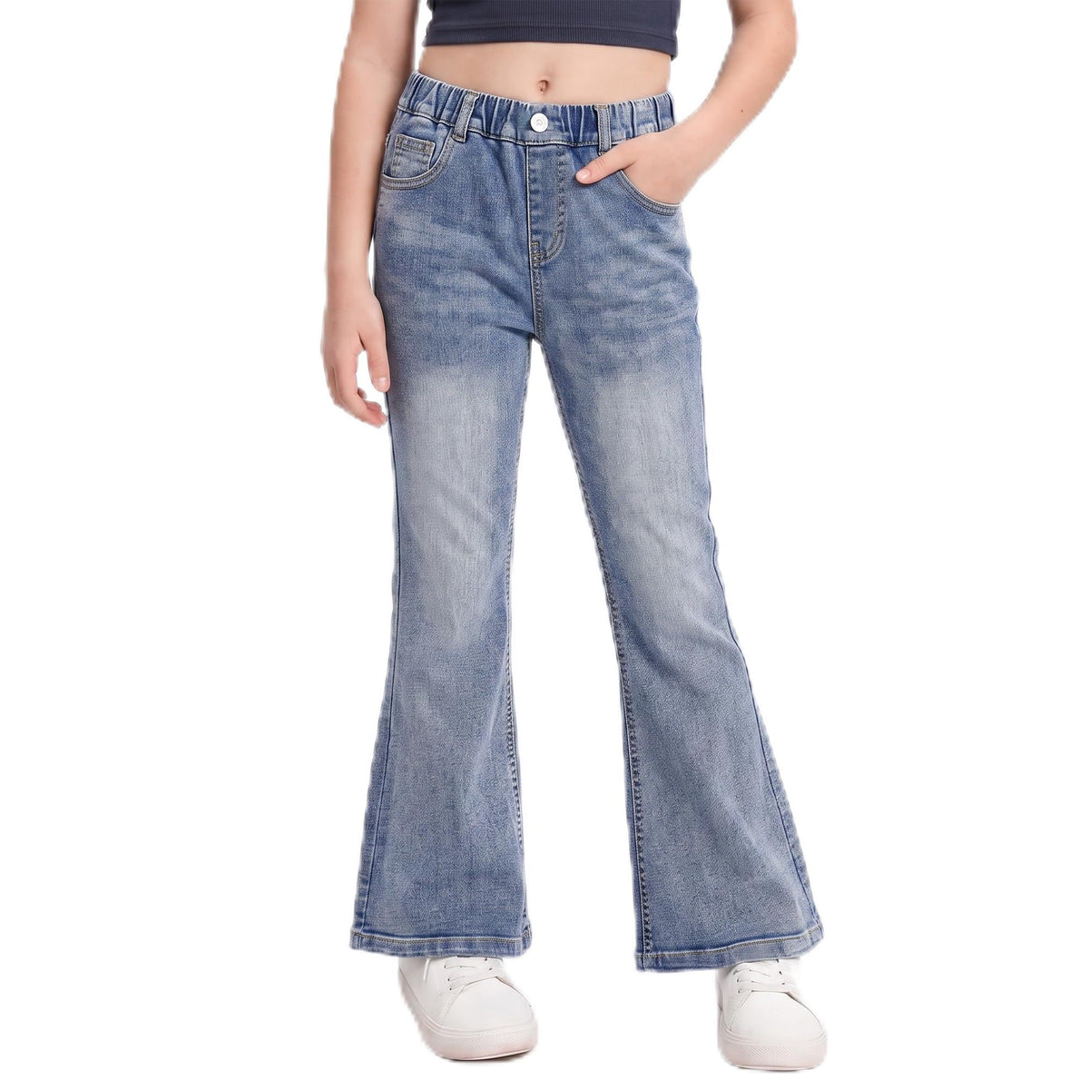 Jeans for Girls Wide Leg High Elastic Waisted School Outdoor Pants