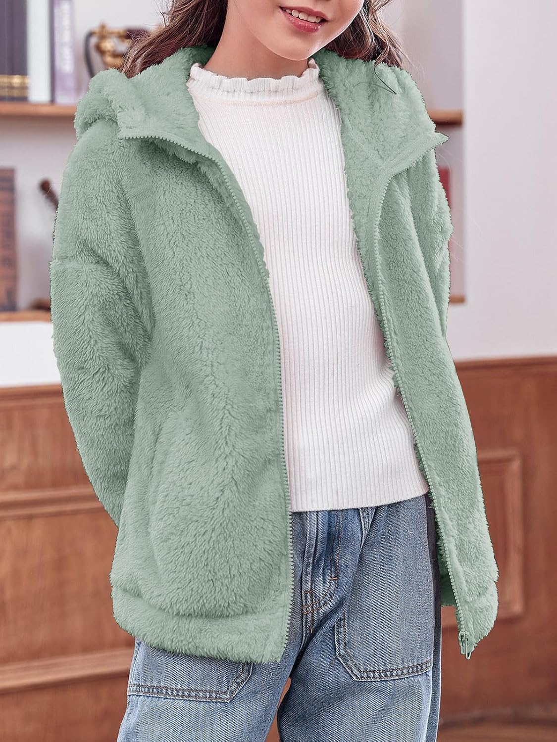 Haloumoning Girls Fleece Zip up Hoodie Jacket with Pockets