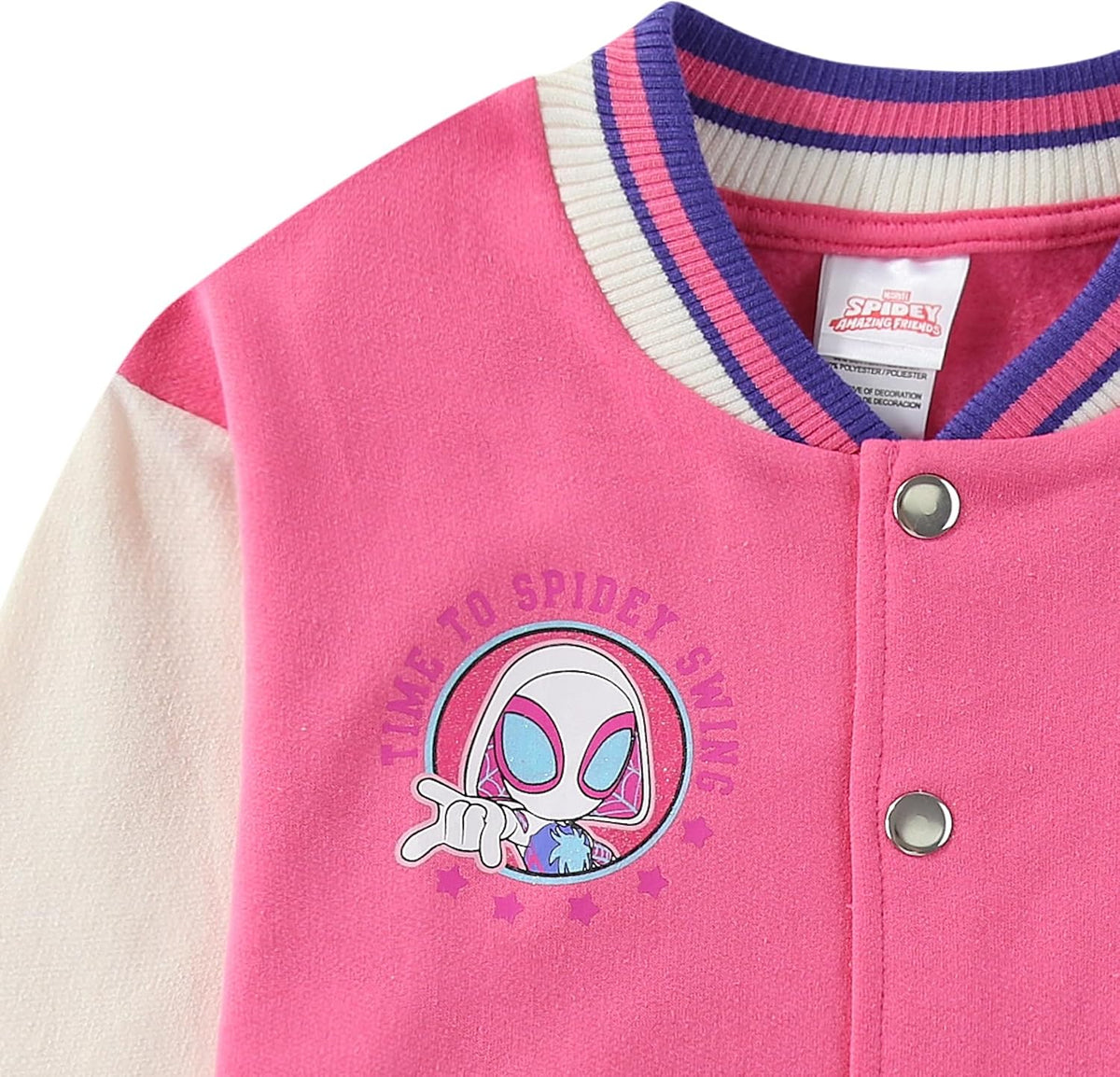 Marvel Spider-Gwen Girls Letterman Varsity Bomber Jacket for Little Kids