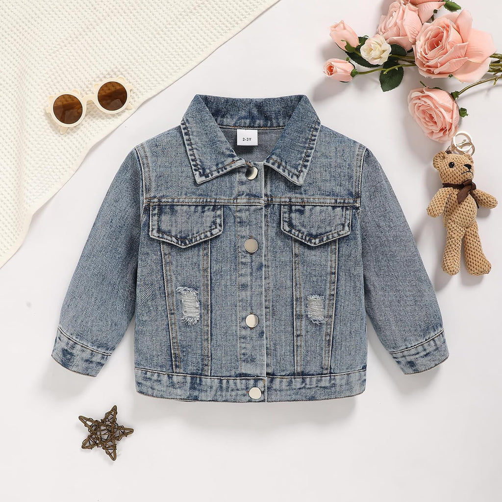 Toddler Girls Denim Jacket Little Kids Button Down Long Sleeve Jean Jacket