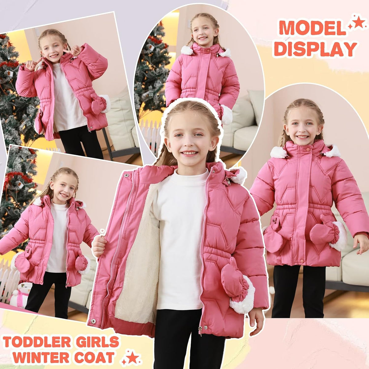 AiWMGL 3T 4T 5T 6T Toddler Girls Winter Coat Jacket Outwear Clothes Warm Overcoat Snowsuit Puffer Parka Fur Lined Hood Kids