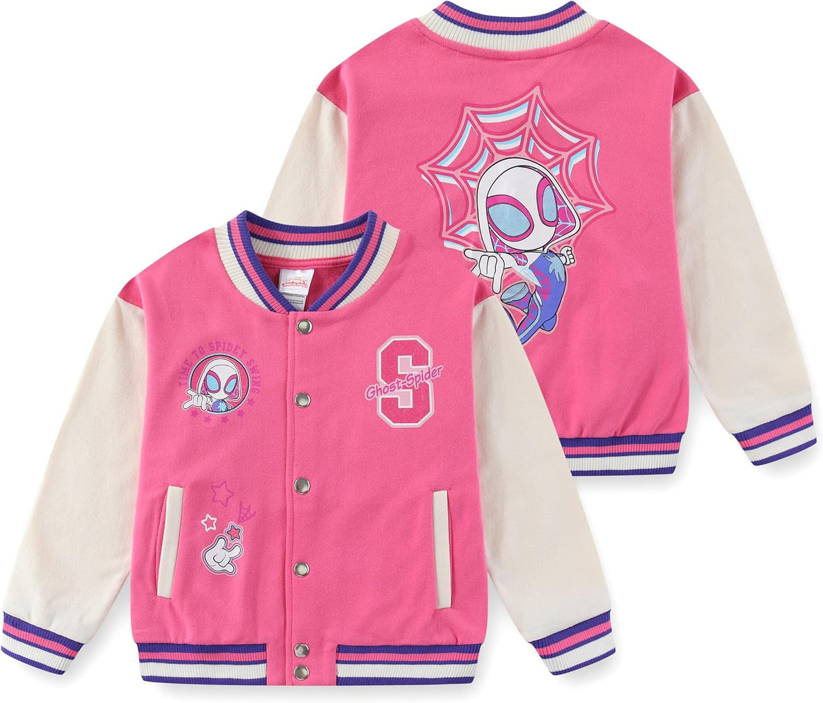 Marvel Spider-Gwen Girls Letterman Varsity Bomber Jacket for Little Kids