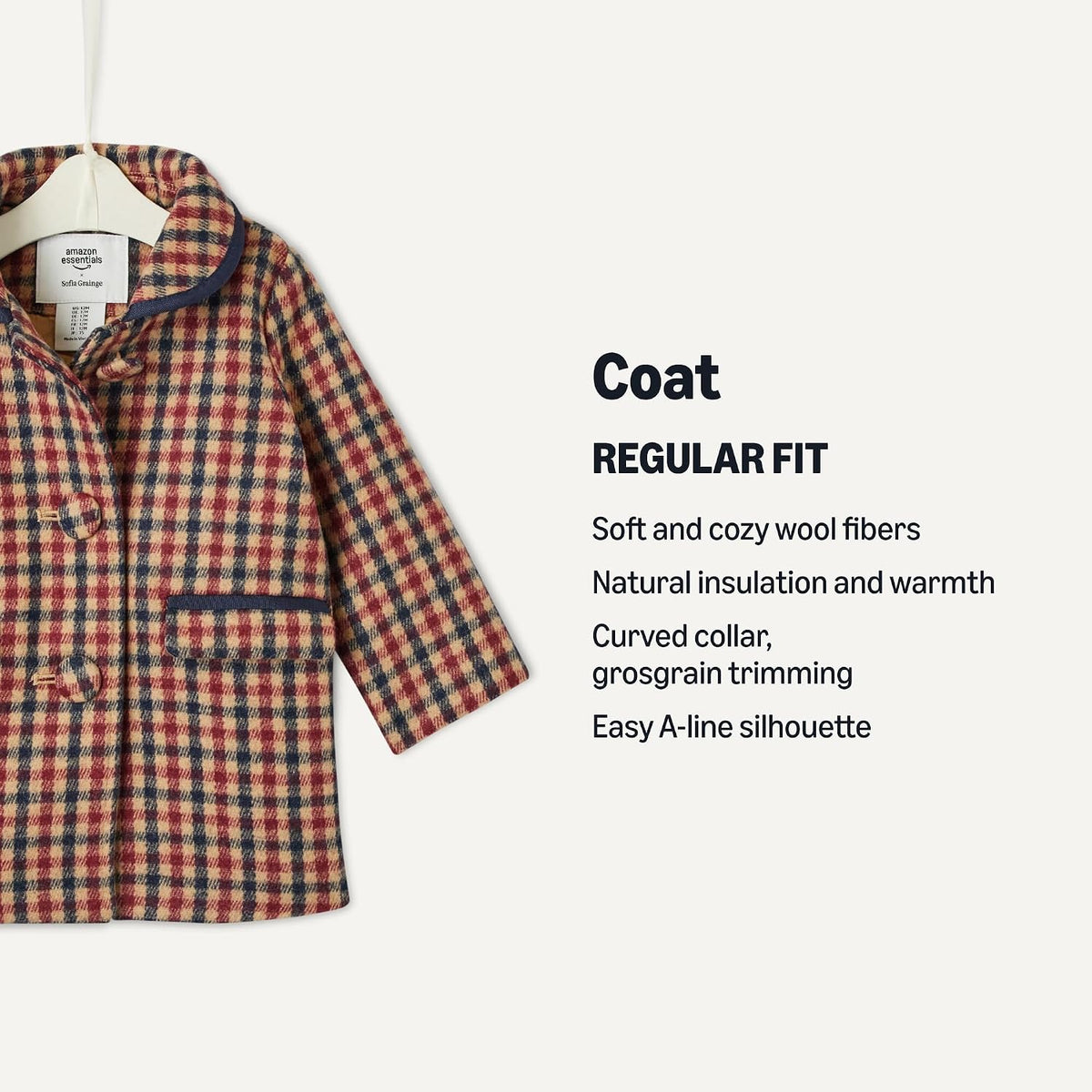 Amazon Essentials x Sofia Grainge Toddlers and Baby Girls' Wool Blend Coat