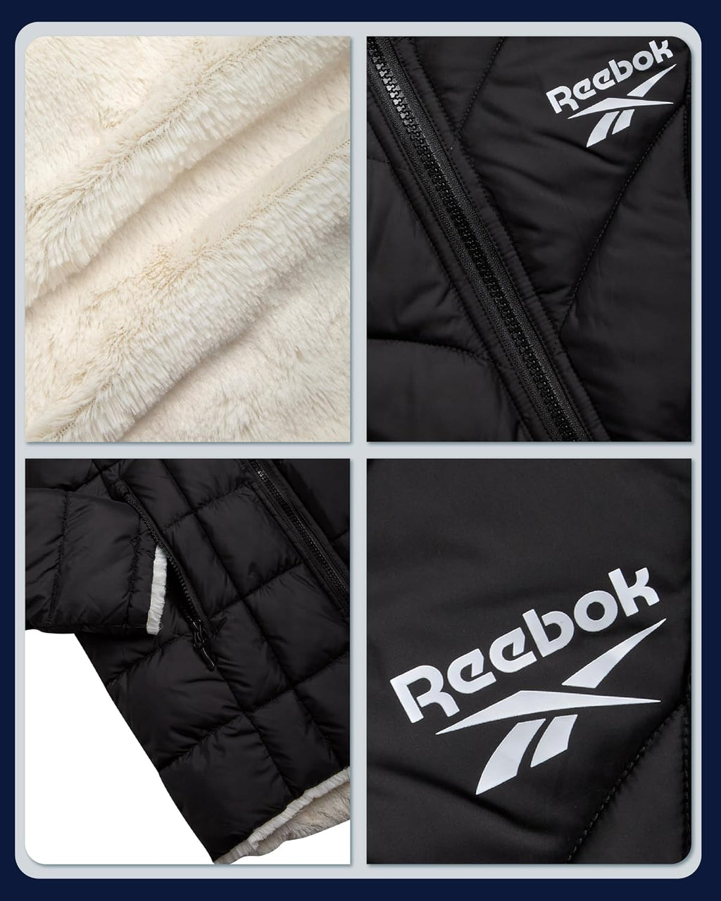 Reebok Girls Reversible Puffer Jacket, Fur Lined, Wind & Water Resistant