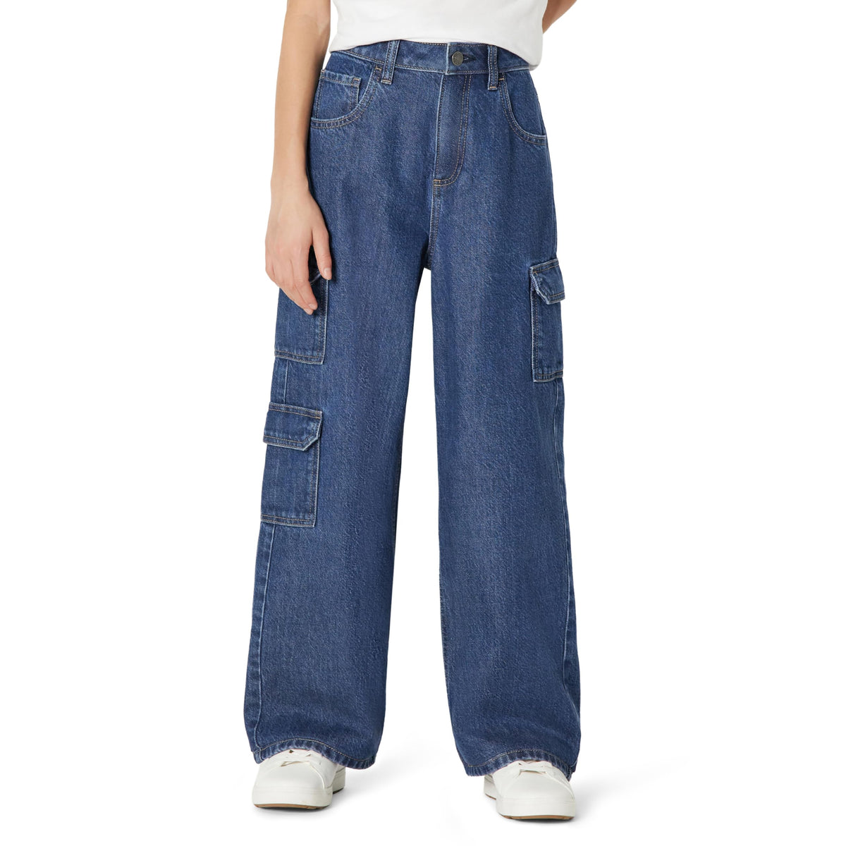 Amazon Essentials Girls' Ultra Soft Relaxed-Fit Wide Leg Cargo Jeans
