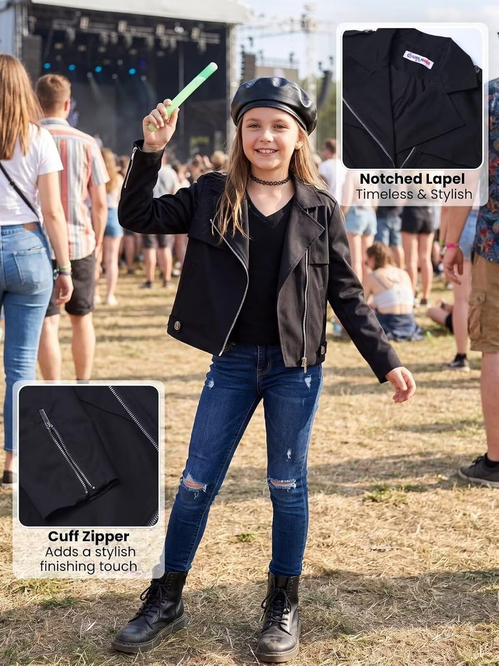 WELAKEN Girls Asymmetric Zip Moto Jacket Biker Style Coat