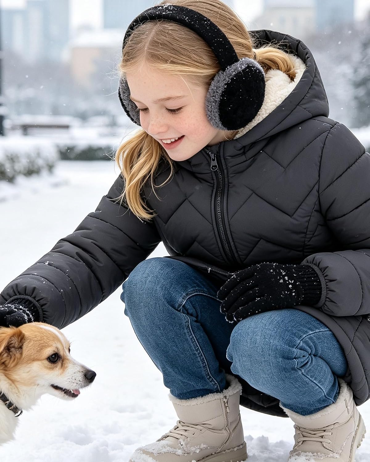 Funnycokid Girls' Winter Coat Sharpa Lined Hooded Long Down Puffer Jacket