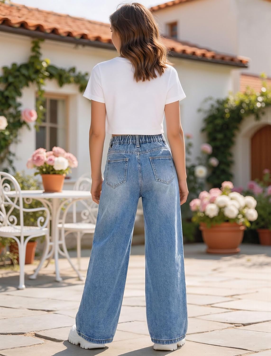 Jeans for Girls Baggy Wide Leg High Waisted Y2K Denim Pants 7-14Y