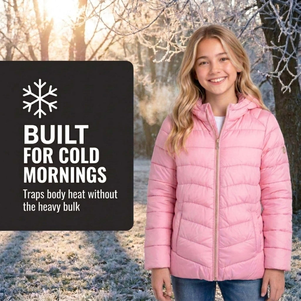 KENSIE GIRL Girls Puffer Jacket - Packable, Lightweight Winter Hooded Coat
