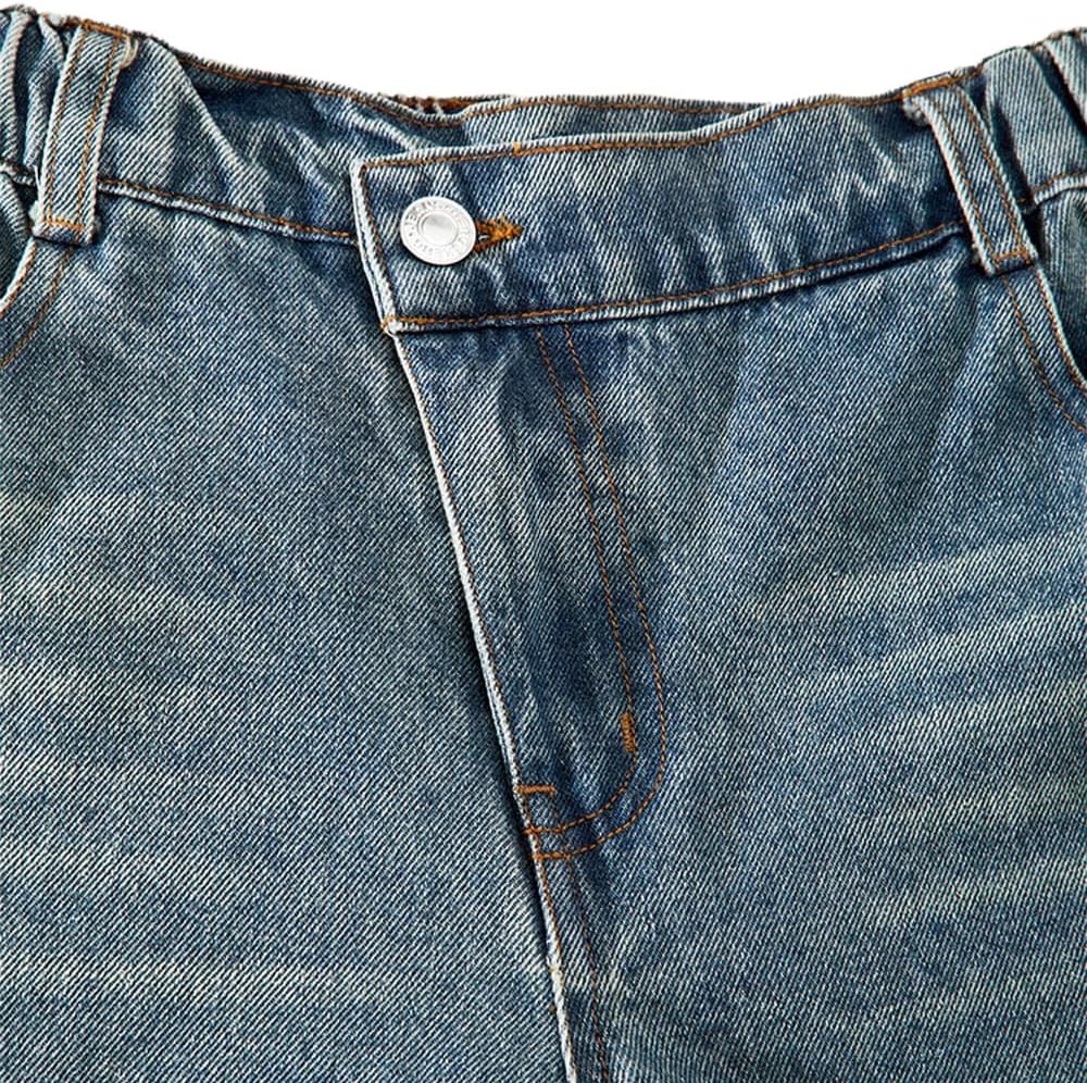 Nivne Tco Tween Girls Wide Leg Jeans, Zipper Washed Asymmetrical Waist Vintage Baggy Denim Pants with Five Pockets