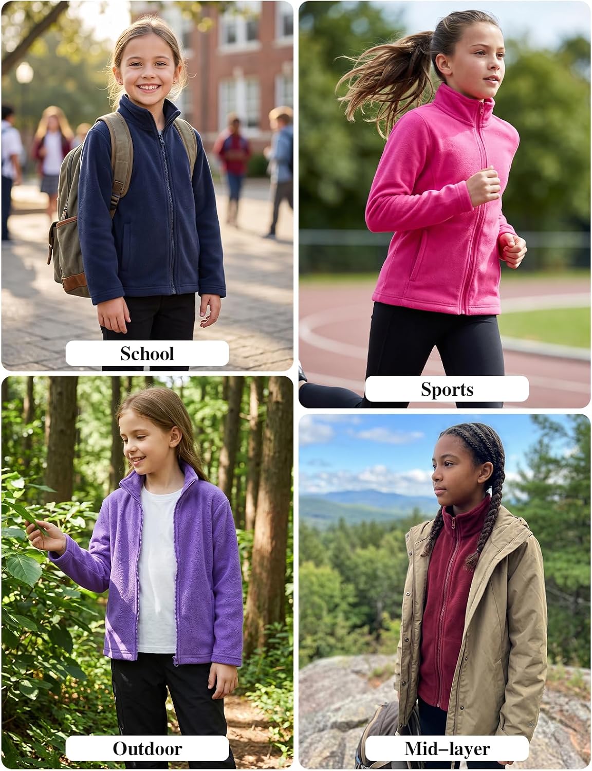Noomelfish Girls Full Zip Soft Polar Fleece Jacket Outerwear Coat With Pockets (5-14 Years)