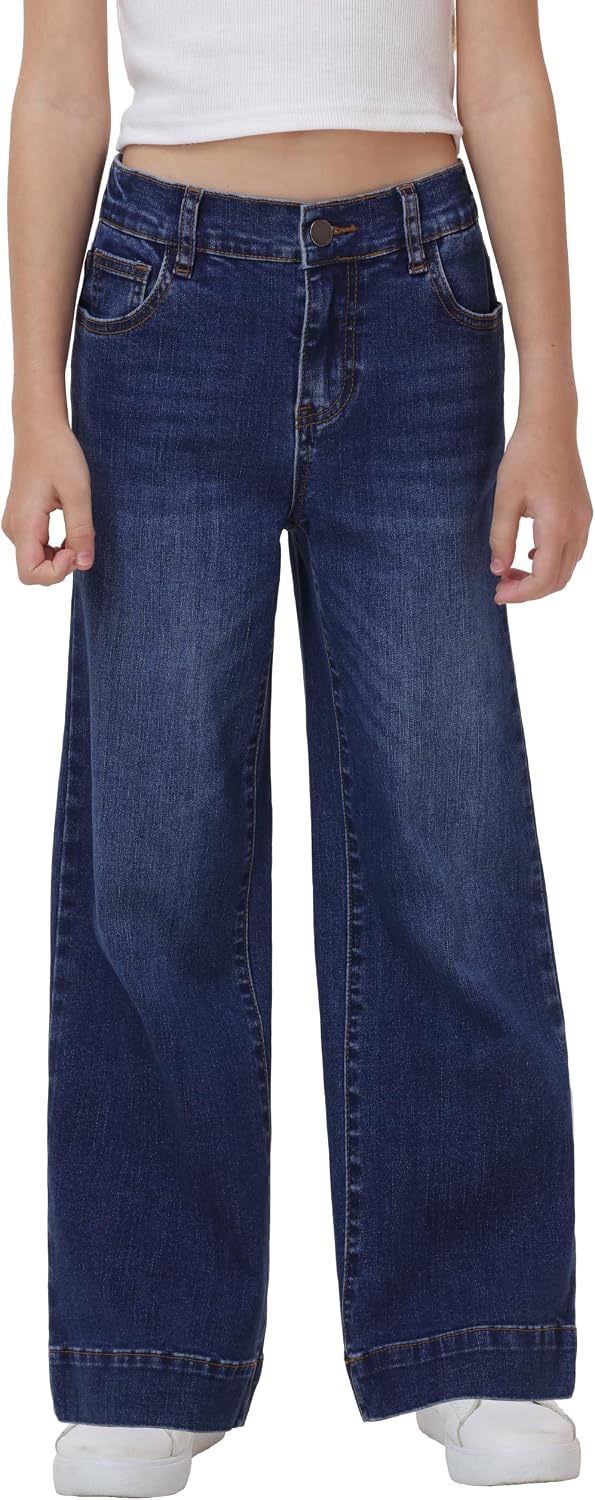 V VOCNI Girls Jeans Wide Leg Elastic Waist Stretch Denim Pants