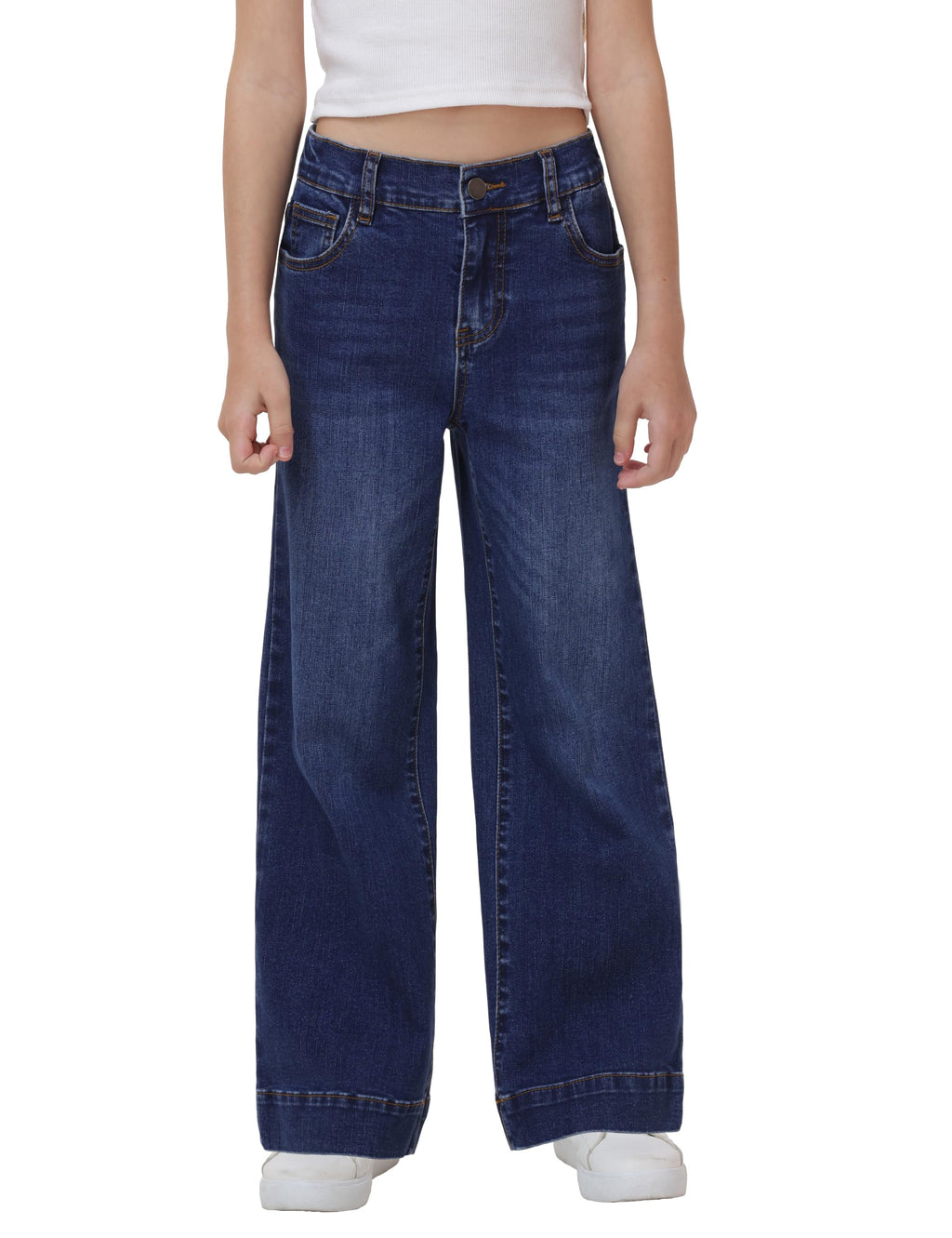 V VOCNI Girls Jeans Wide Leg Elastic Waist Stretch Denim Pants