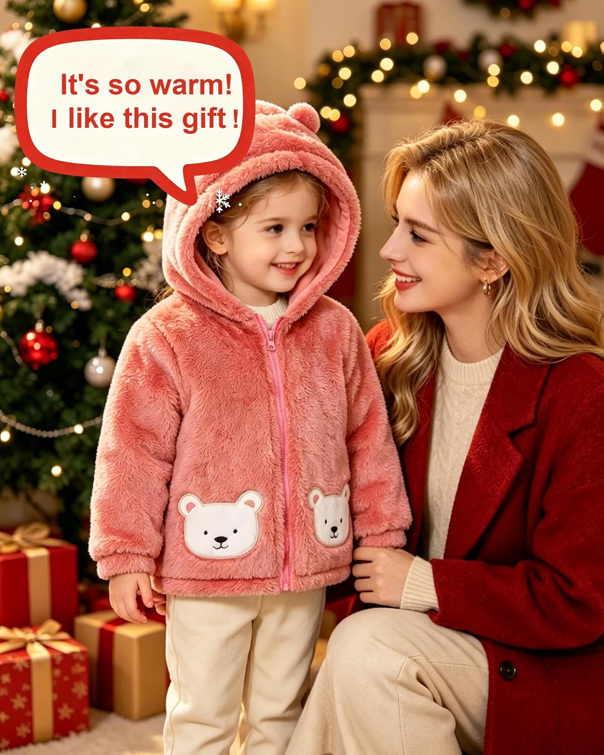 Toddler Winter Coat Fleece Zip up Hooded Bear Ears Warm Baby Kids Jacket