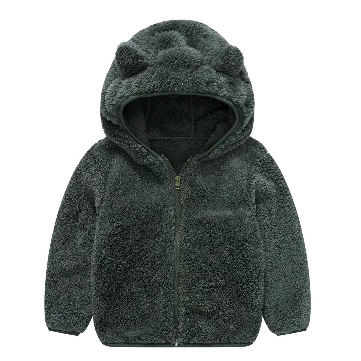 AIWUHE Toddler Boys Girls Hooded Jacket Fleece Hoodie Winter Warm Solid Color Teddy Coat Zip-up Bear Ear Sweater Fall Clothes