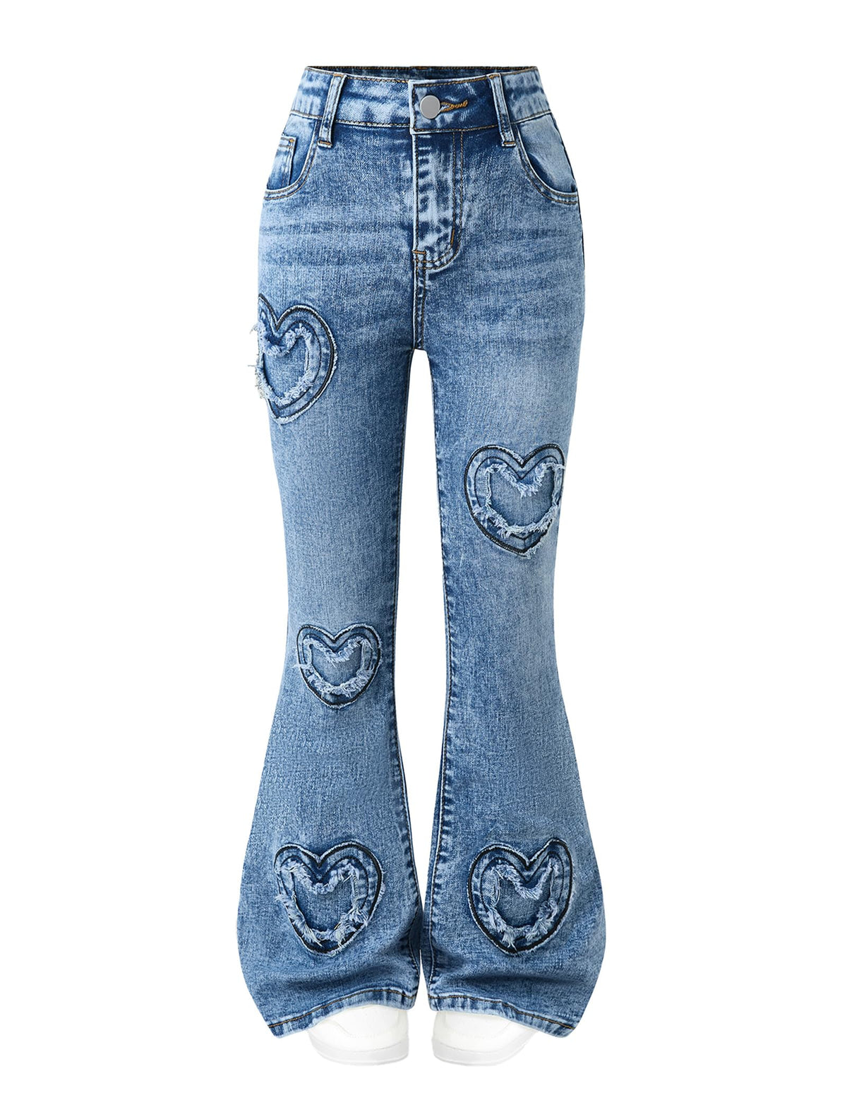 Girls Jeans Flare High Elastic Waist Denim Pants Bell Bottom Stretch Cute Y2K Streetwear with Pockets 7-14Y